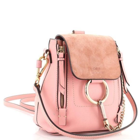Chloe Faye Backpack Leather and Suede Mini Pink - Picture 2 of 7